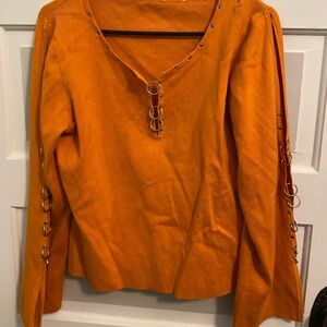 Vintage 2000s Orange Top With Metal Stud and Hoop details